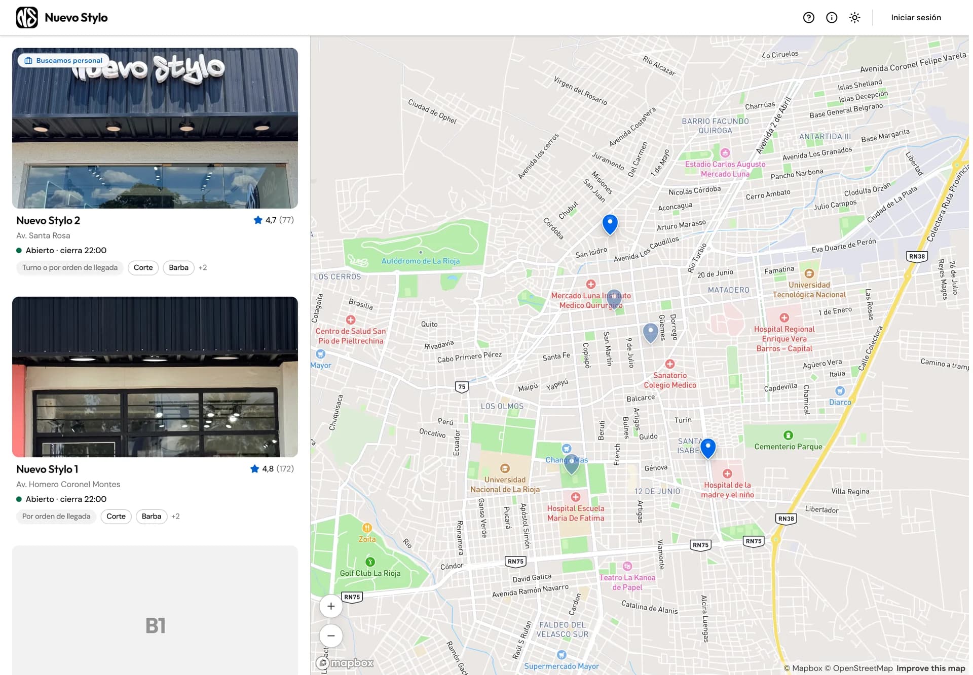 Nuevo Stylo App — Mapa de sucursales con búsqueda y filtros